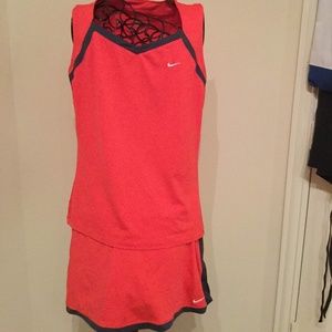 Nike Red Tennis Skirt & Red top w/ Gray
